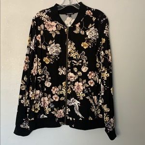 Plus size black floral print jacket